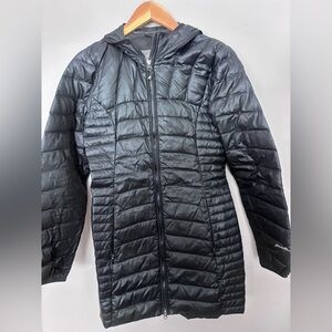 Eddie Bauer Womens Black Lightweight Longer Black Puffer Coat with Hood Size XS